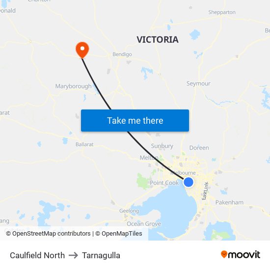 Caulfield North to Tarnagulla map