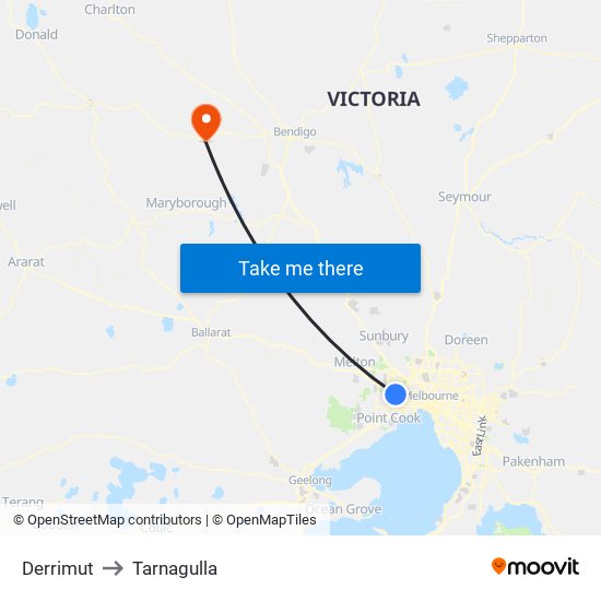 Derrimut to Tarnagulla map