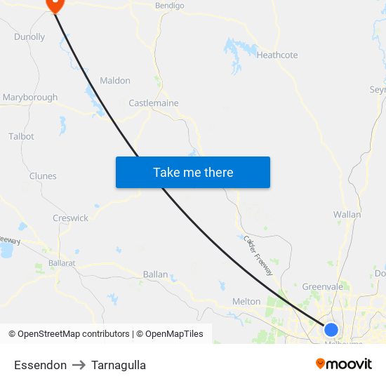 Essendon to Tarnagulla map