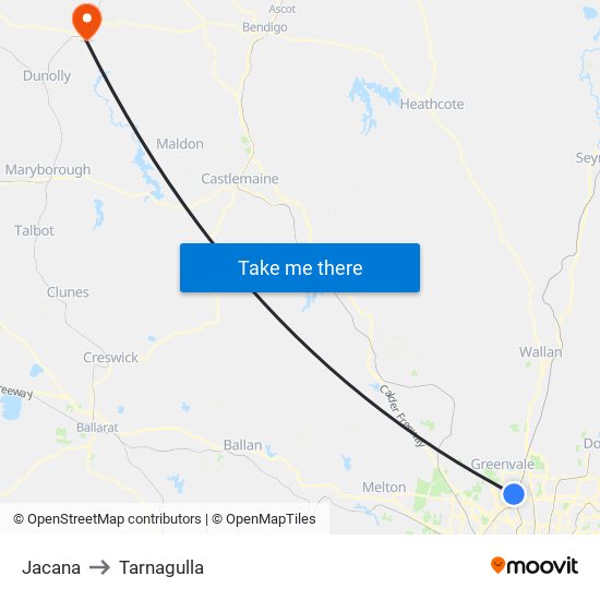 Jacana to Tarnagulla map