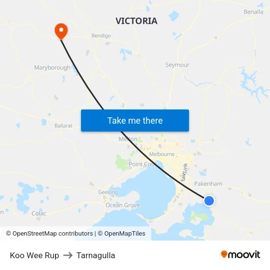 Koo Wee Rup to Tarnagulla map