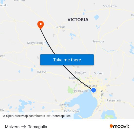 Malvern to Tarnagulla map