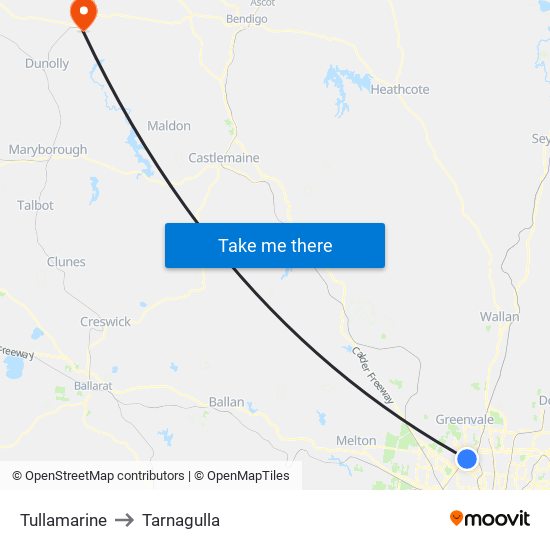 Tullamarine to Tarnagulla map