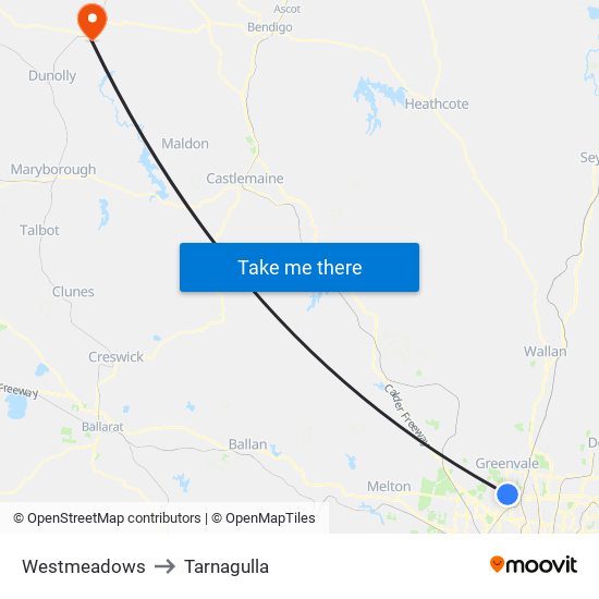 Westmeadows to Tarnagulla map