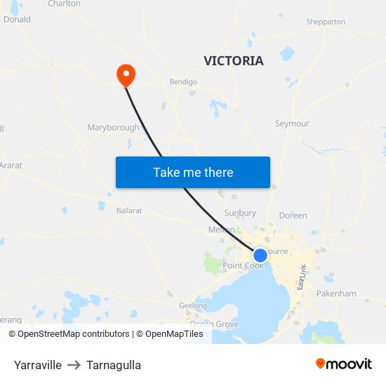 Yarraville to Tarnagulla map