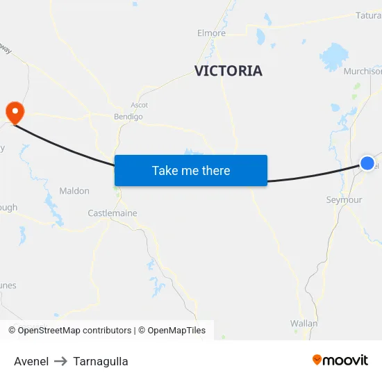 Avenel to Tarnagulla map