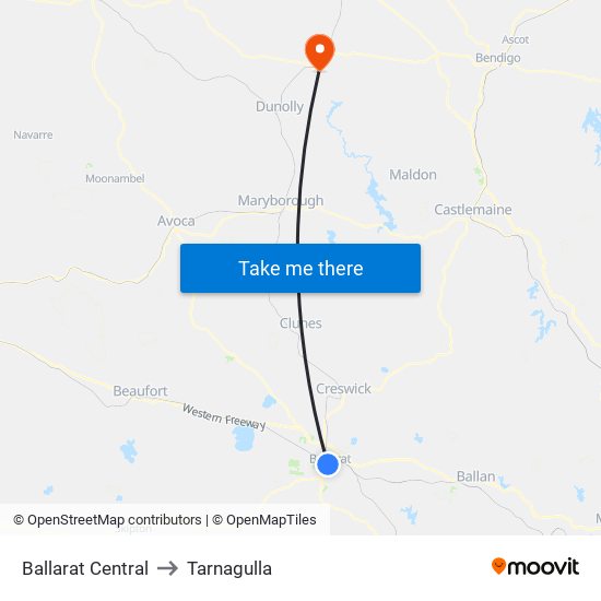 Ballarat Central to Tarnagulla map