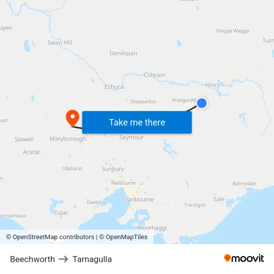 Beechworth to Tarnagulla map