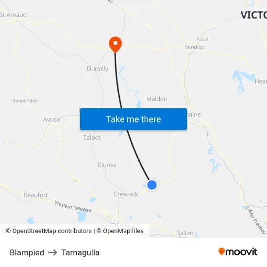 Blampied to Tarnagulla map