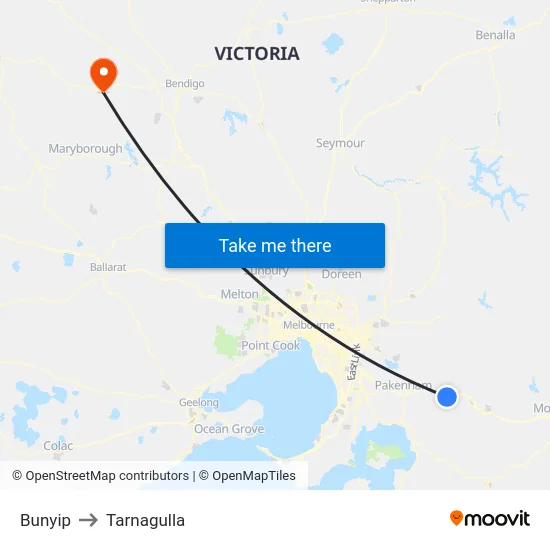 Bunyip to Tarnagulla map
