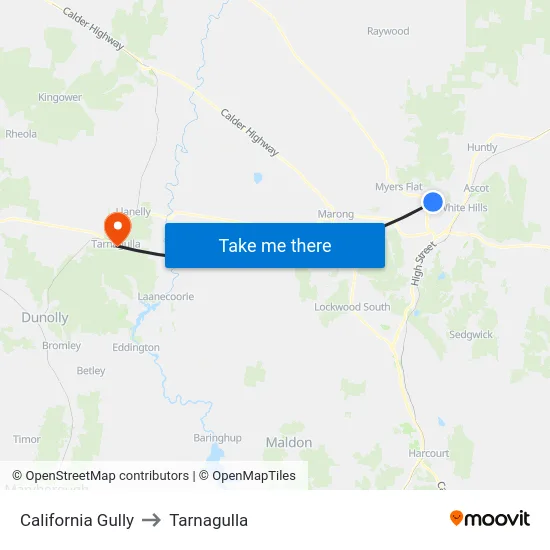 California Gully to Tarnagulla map