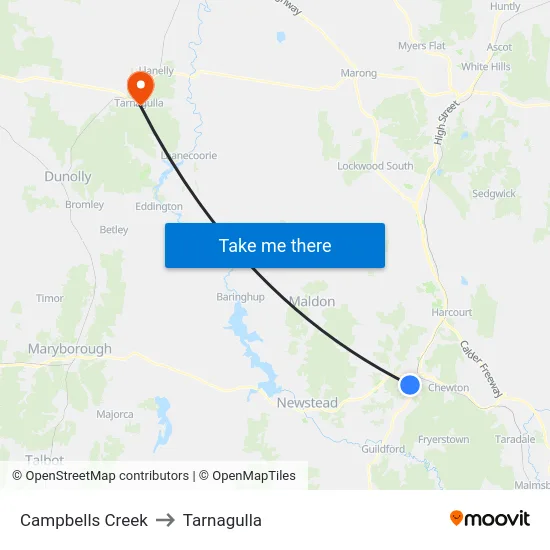 Campbells Creek to Tarnagulla map