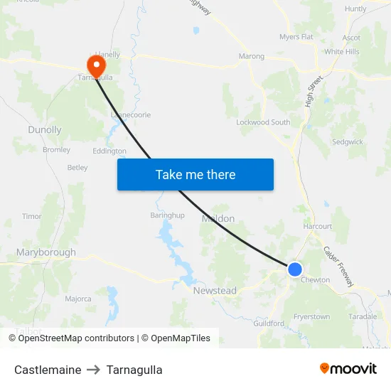Castlemaine to Tarnagulla map