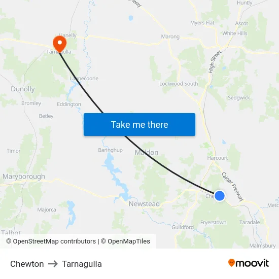 Chewton to Tarnagulla map