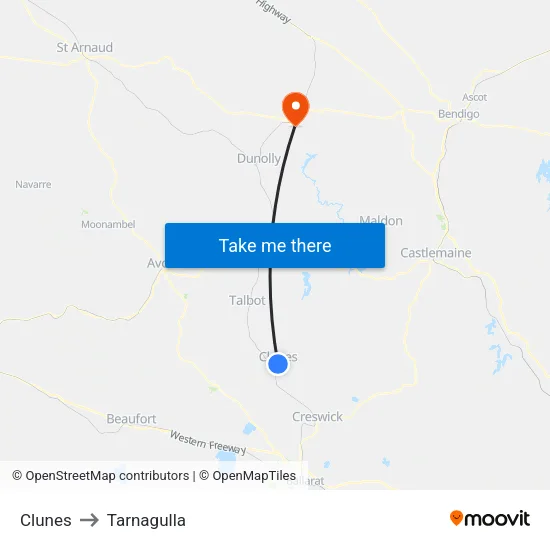 Clunes to Tarnagulla map