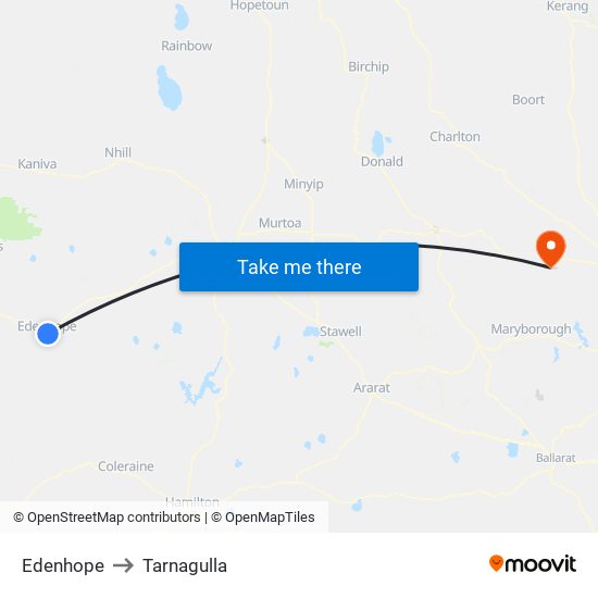 Edenhope to Tarnagulla map