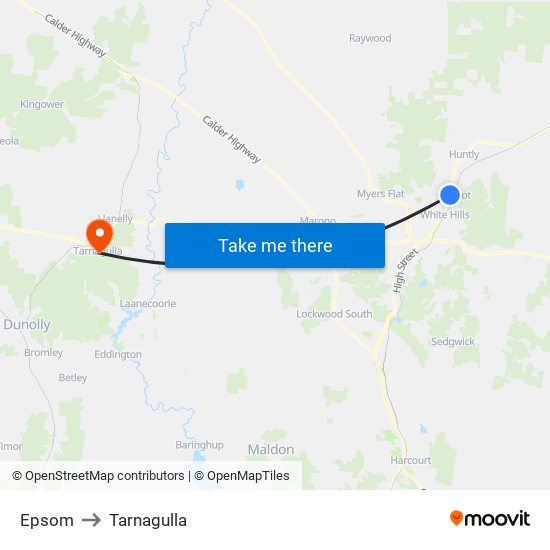 Epsom to Tarnagulla map