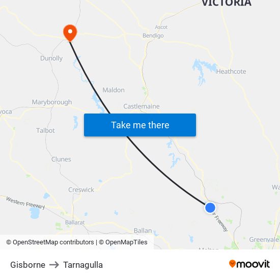 Gisborne to Tarnagulla map