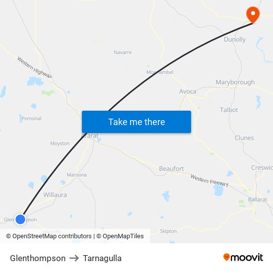 Glenthompson to Tarnagulla map