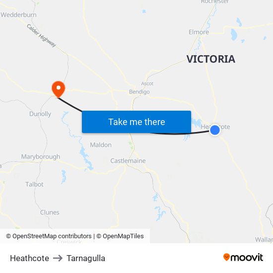 Heathcote to Tarnagulla map
