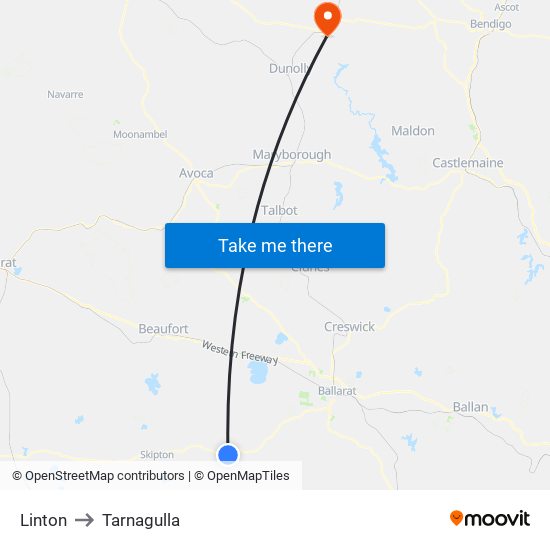 Linton to Tarnagulla map