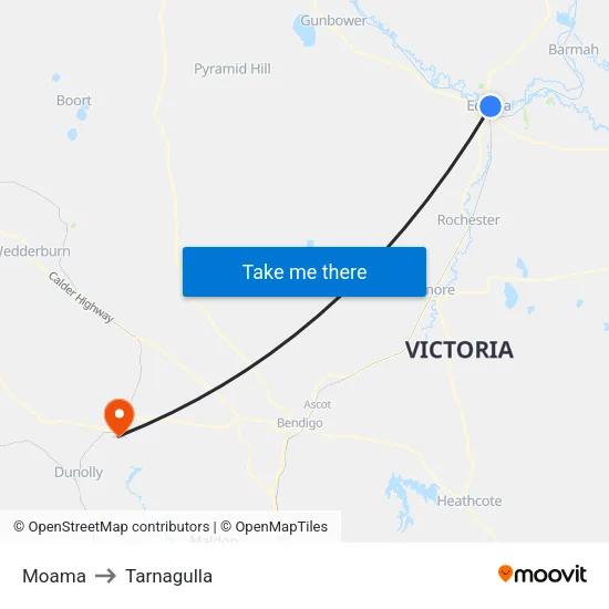 Moama to Tarnagulla map