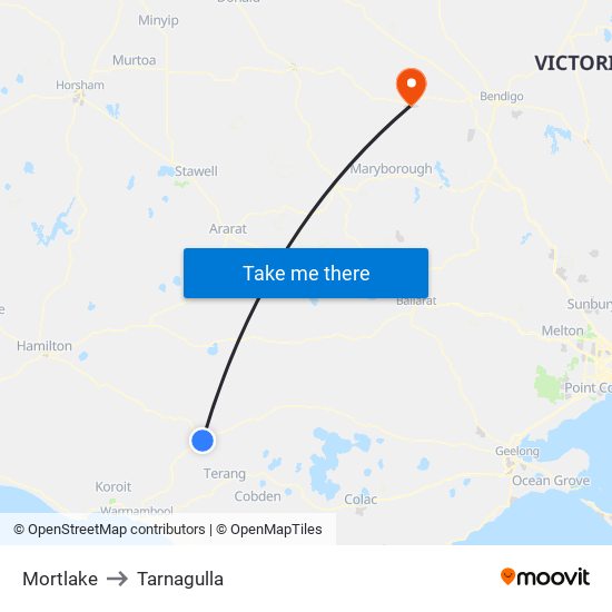 Mortlake to Tarnagulla map