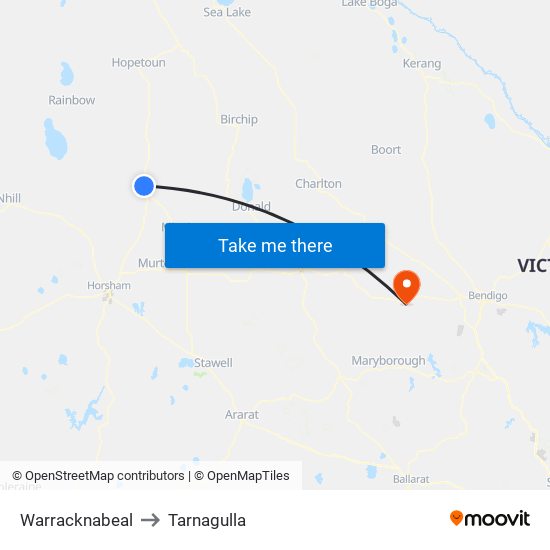 Warracknabeal to Tarnagulla map