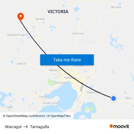 Warragul to Tarnagulla map