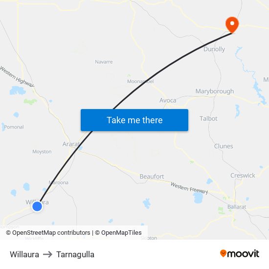 Willaura to Tarnagulla map