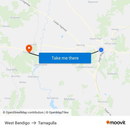 West Bendigo to Tarnagulla map