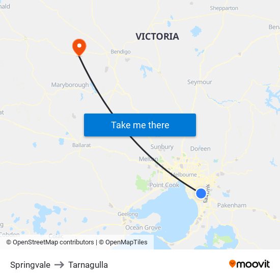 Springvale to Tarnagulla map