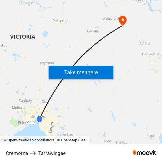 Cremorne to Tarrawingee map