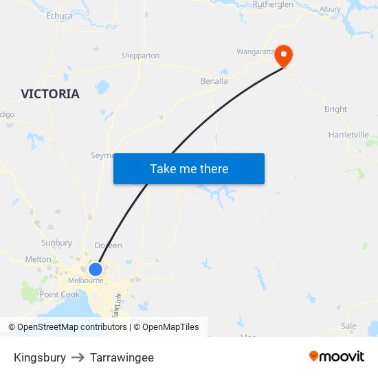 Kingsbury to Tarrawingee map