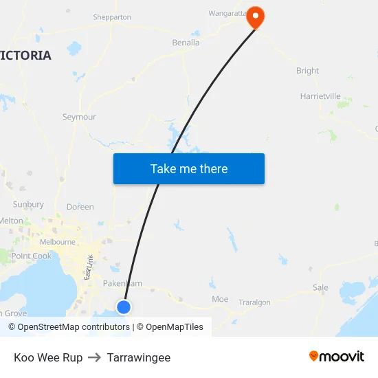 Koo Wee Rup to Tarrawingee map