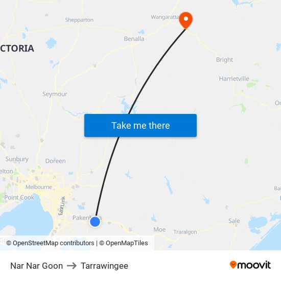 Nar Nar Goon to Tarrawingee map