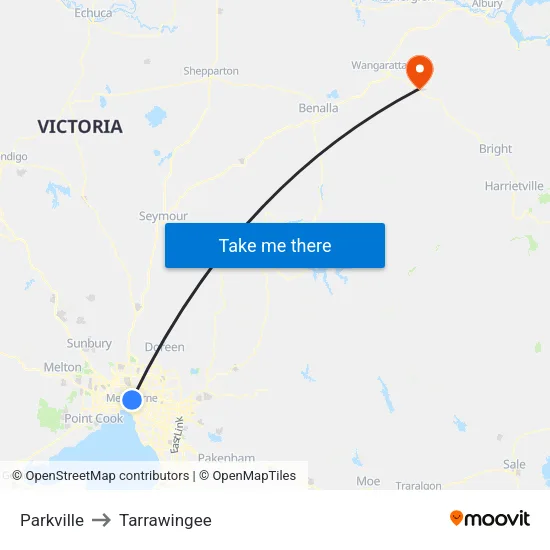 Parkville to Tarrawingee map