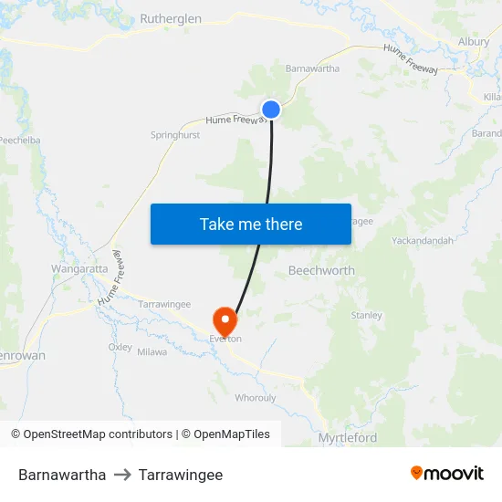 Barnawartha to Tarrawingee map