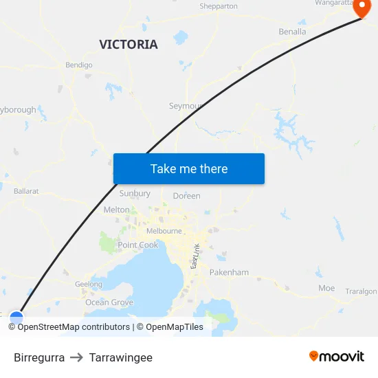 Birregurra to Tarrawingee map
