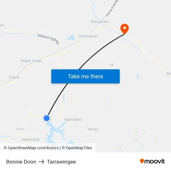 Bonnie Doon to Tarrawingee map
