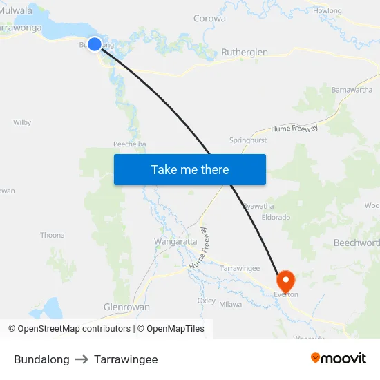 Bundalong to Tarrawingee map
