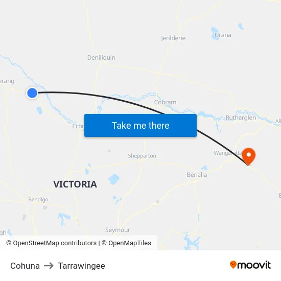 Cohuna to Tarrawingee map