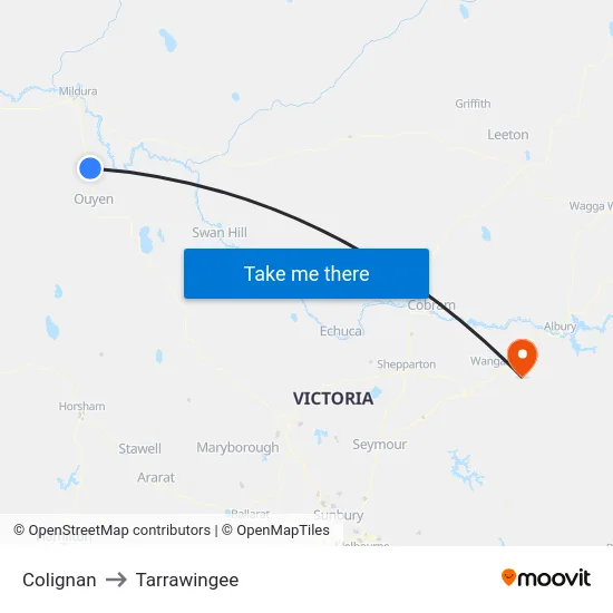 Colignan to Tarrawingee map