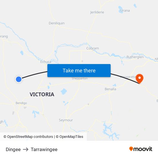 Dingee to Tarrawingee map