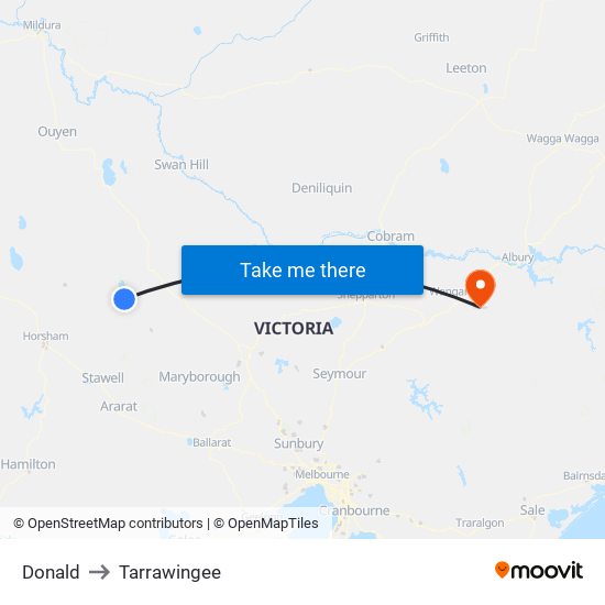 Donald to Tarrawingee map