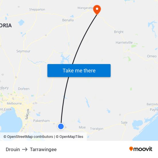 Drouin to Tarrawingee map