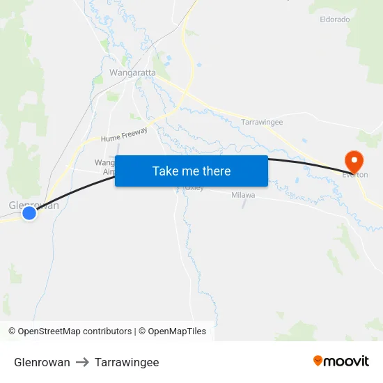 Glenrowan to Tarrawingee map