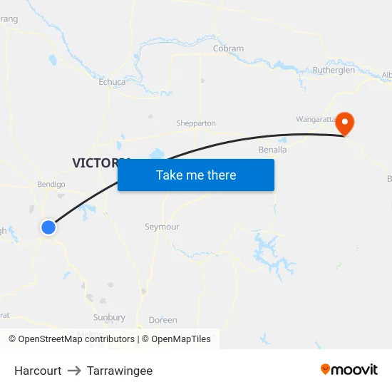 Harcourt to Tarrawingee map