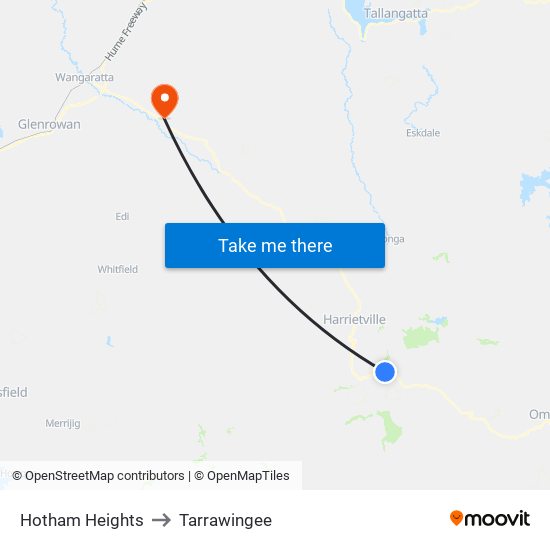 Hotham Heights to Tarrawingee map