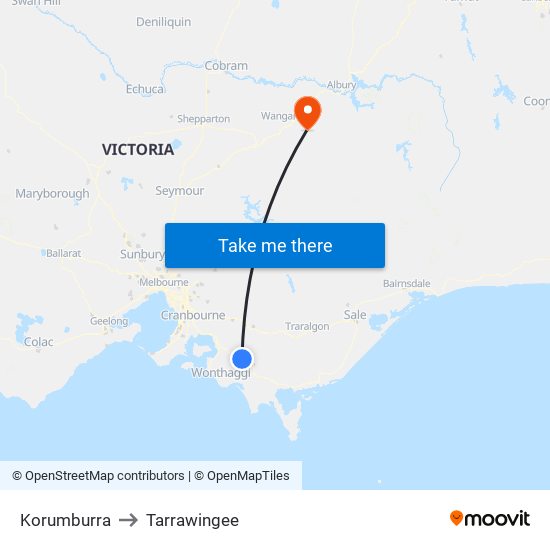 Korumburra to Tarrawingee map